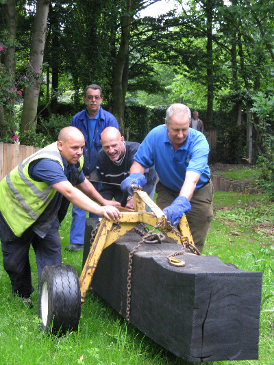 wheeling new benches into position